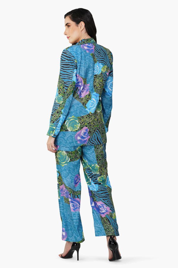 Blue Carribean Floral Printed Blazer - Image 4