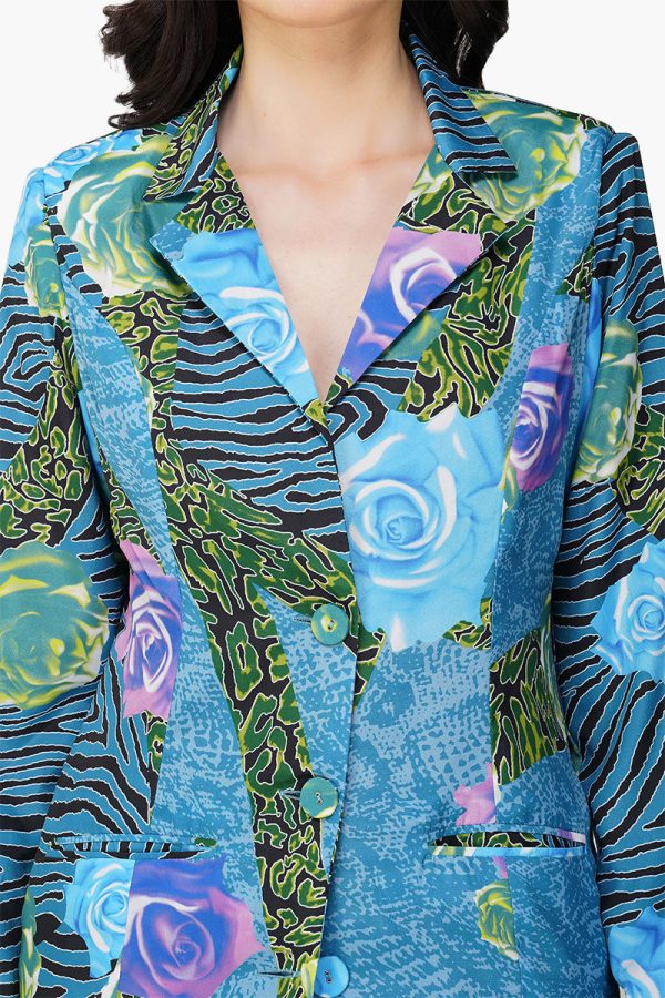 Blue Carribean Floral Printed Blazer - Image 5