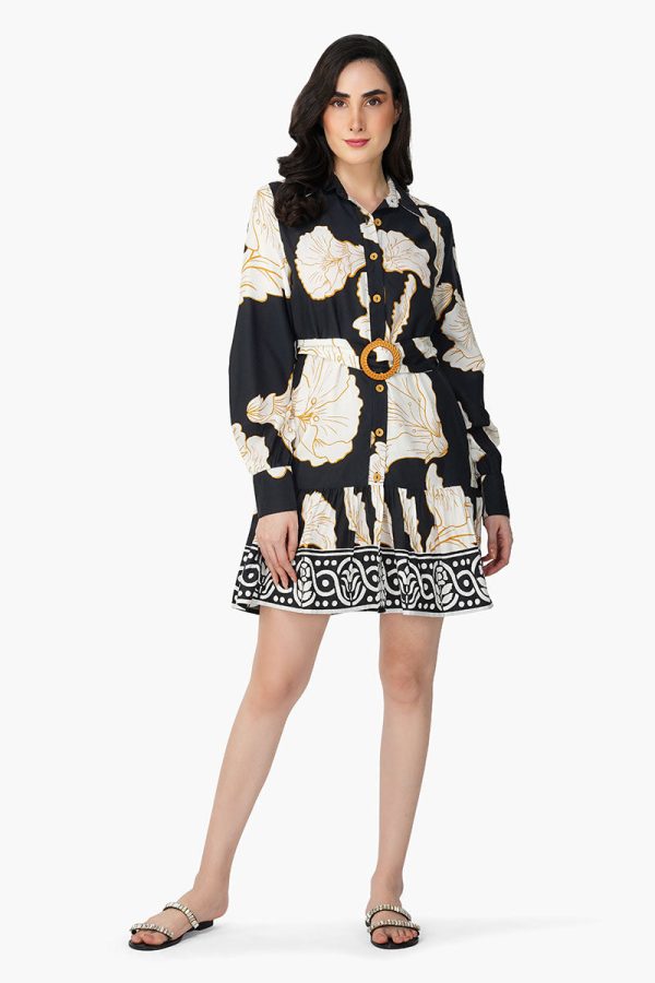 Black And White Floral Daze Printed Short Dress - Image 2