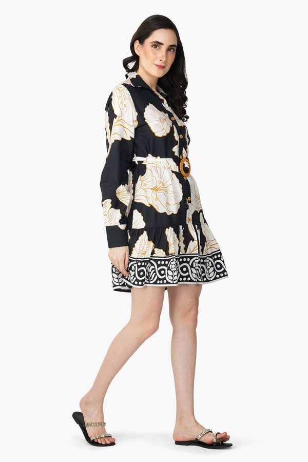 Black And White Floral Daze Printed Short Dress - Image 3