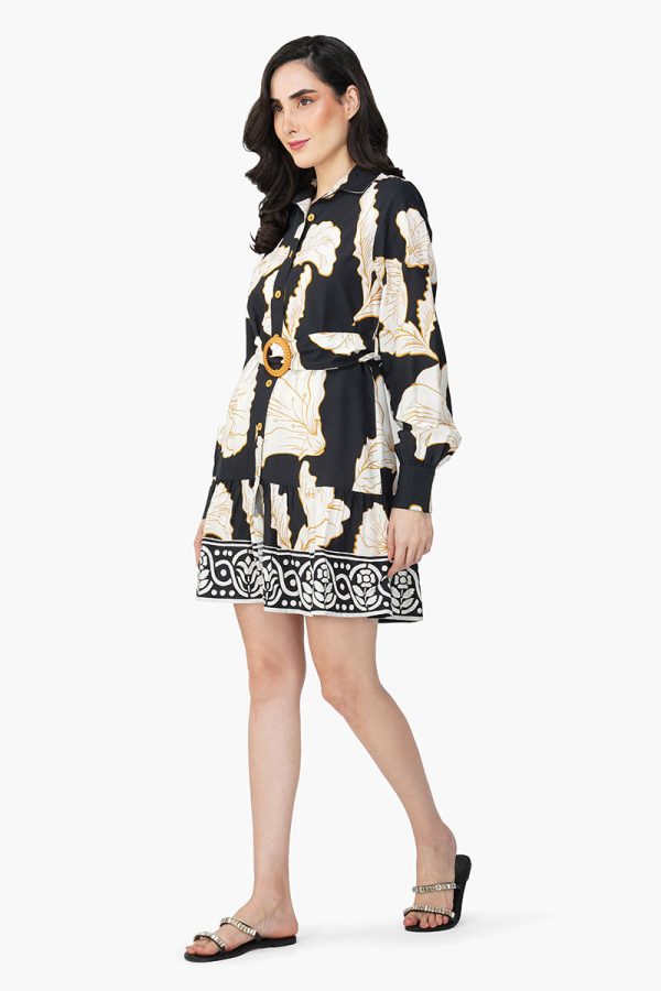 Black And White Floral Daze Printed Short Dress - Image 4