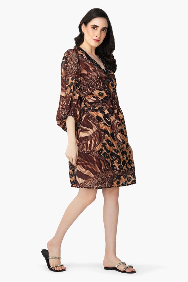 Brown Animal Patch Print Short Dress - Image 3