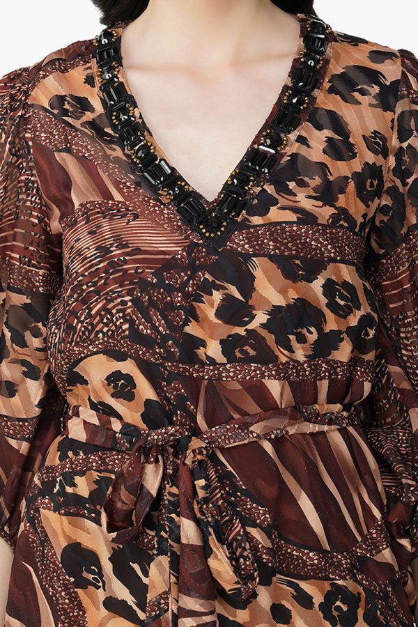 Brown Animal Patch Print Short Dress - Image 6