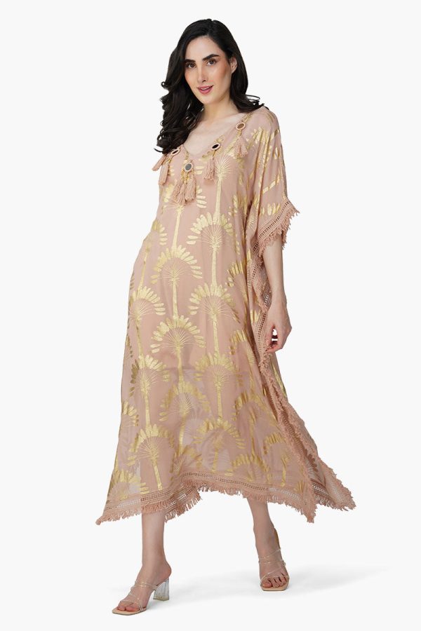 Golden Taupe Foil Printed Kaftan - Image 4