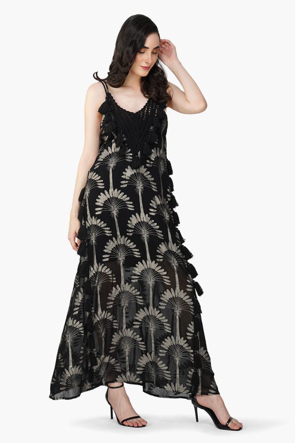Silver Black Foil Printed Strap Maxi Dress - Image 2