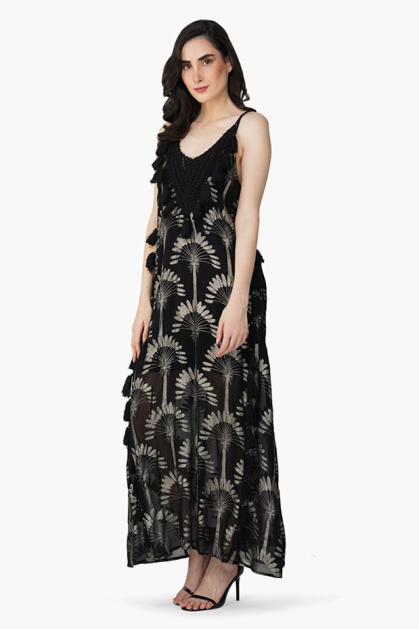 Silver Black Foil Printed Strap Maxi Dress - Image 3