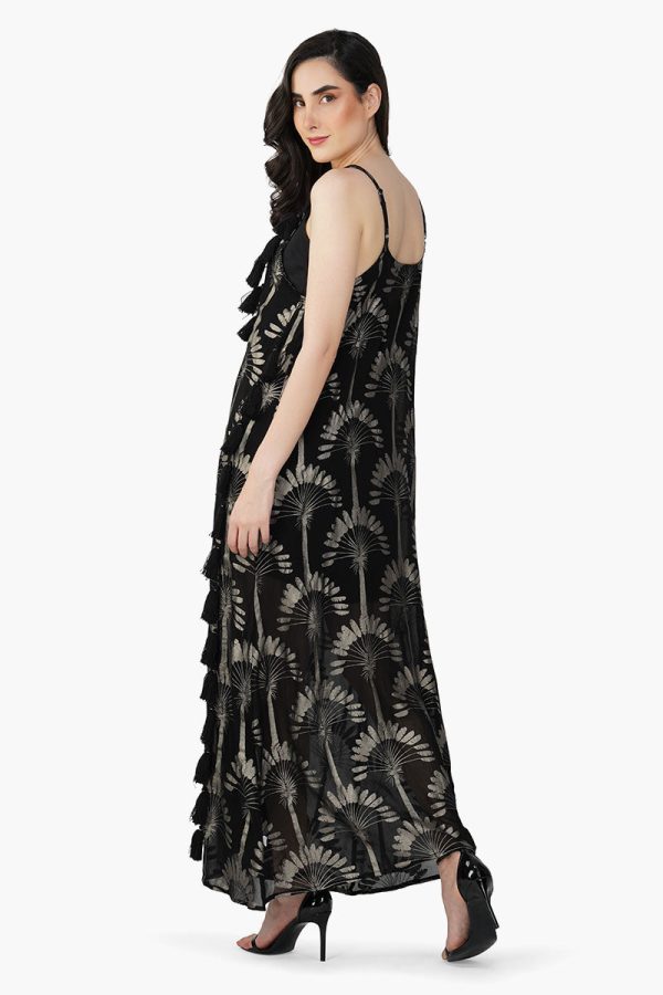 Silver Black Foil Printed Strap Maxi Dress - Image 4