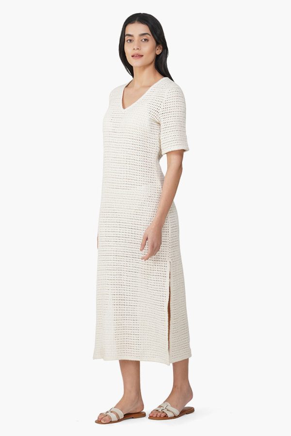 Ecru Crochet Lace Fabric Cover Up - Image 3