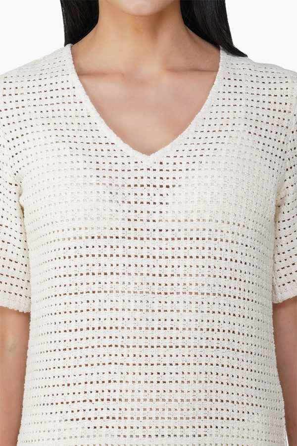 Ecru Crochet Lace Fabric Cover Up - Image 5