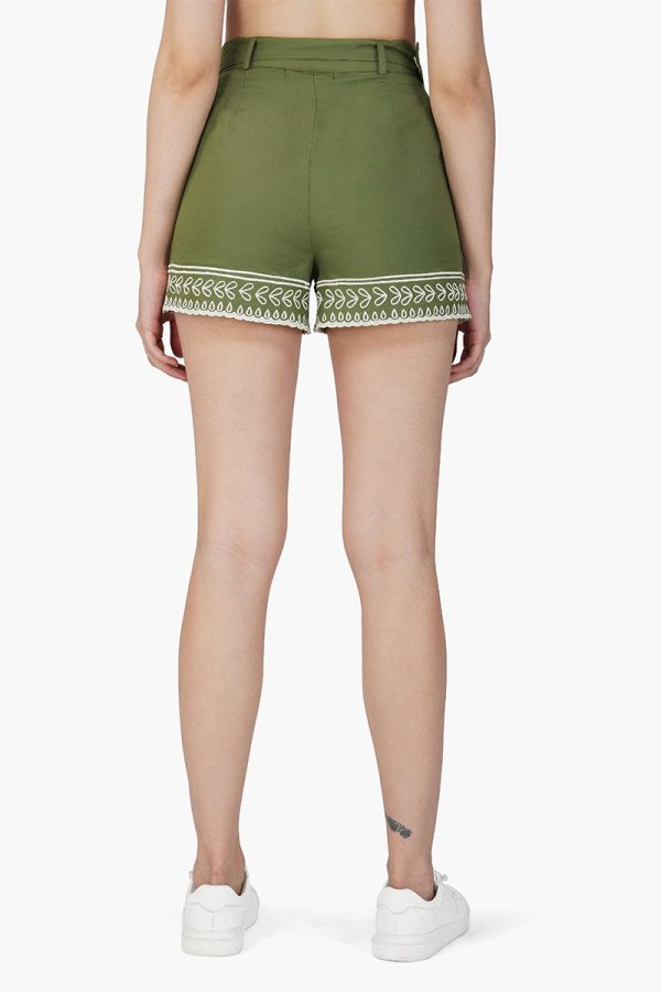 Palm Tree Embroidered Olive Shorts - Image 4