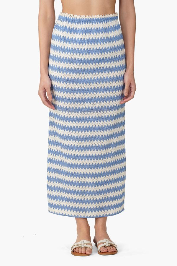 Blue Chevron Crochet Lace Fabric Skirt - Image 2