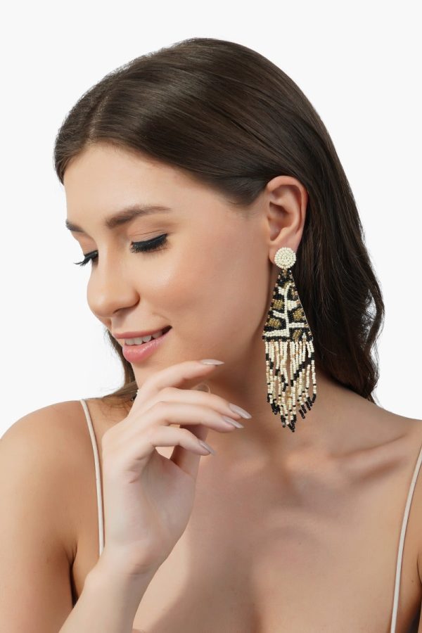Leopard Bead Fringe Earrings - Image 3