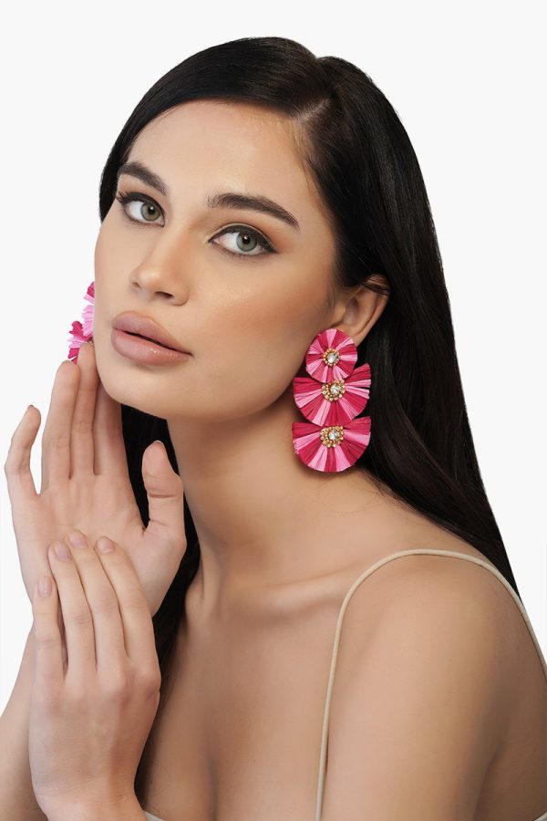 Pink Raffia Earrings - Image 2