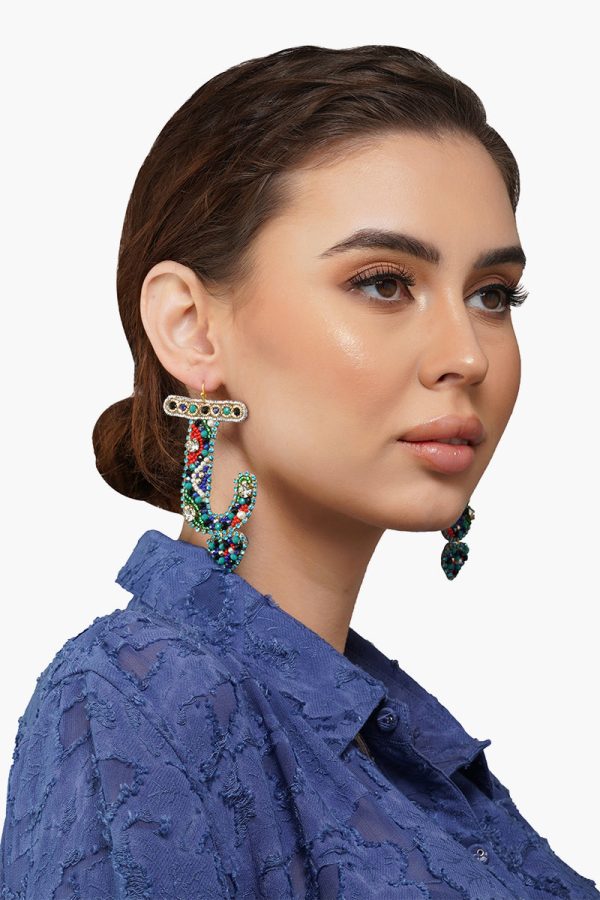 Letter J Beaded Earrings - Image 2