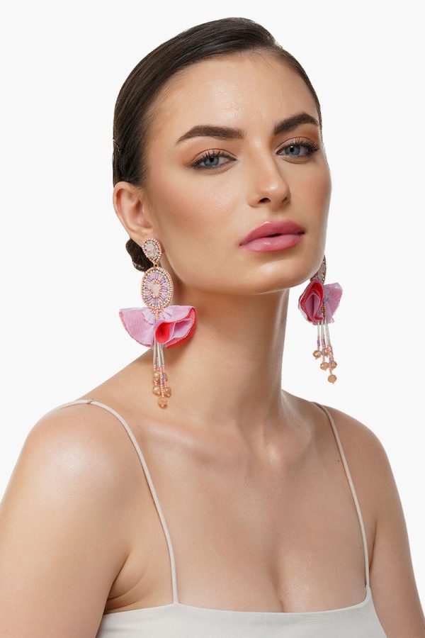 Pink Blossom Beaded Earrings - Image 2
