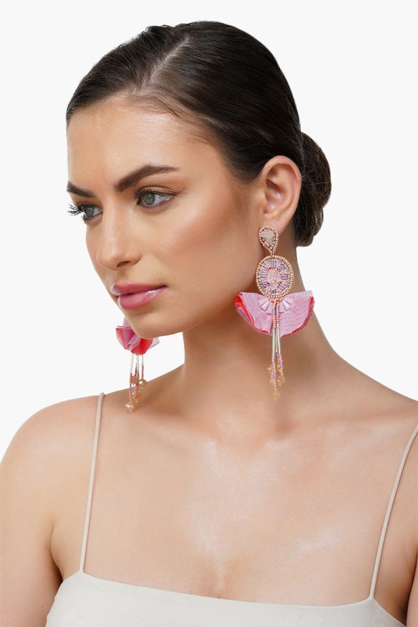 Pink Blossom Beaded Earrings - Image 3