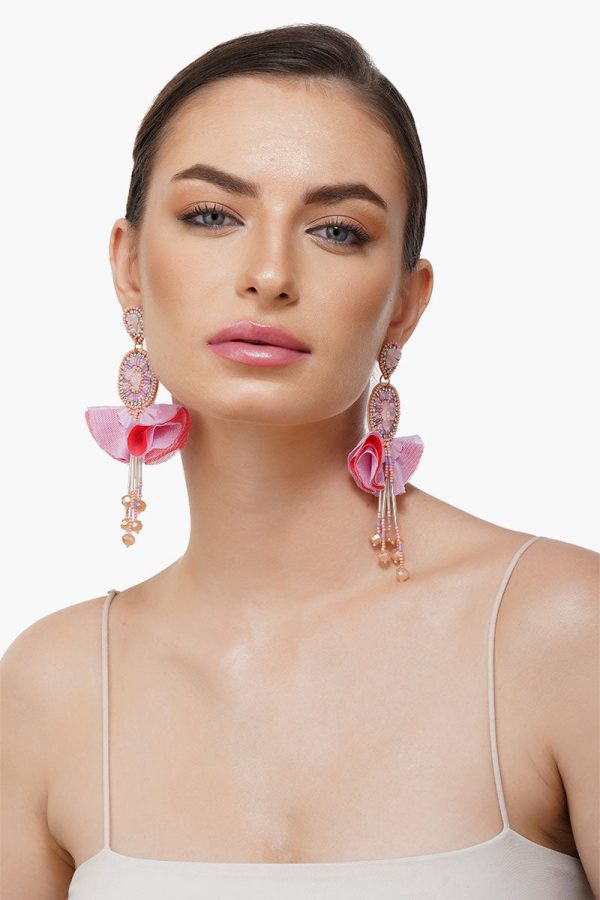 Pink Blossom Beaded Earrings - Image 4